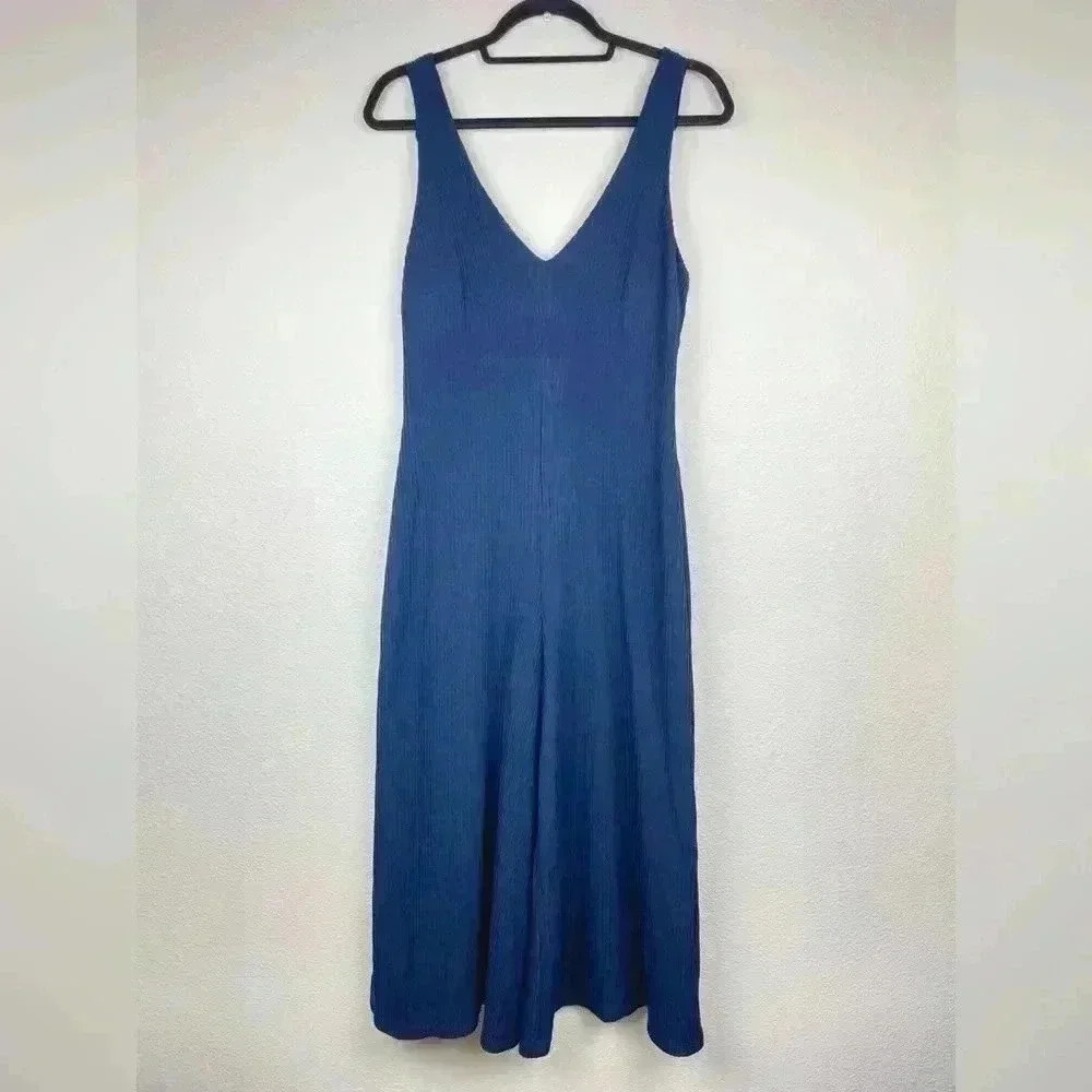 HUTCH Women’s Medium Crop Wide Leg Ribbed Navy Blue Jumpsuit One Piece Minimalis